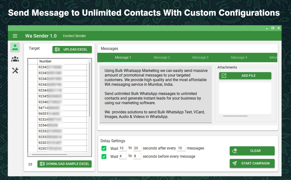 Send Message to Unlimited Contacts With Custom Configurations